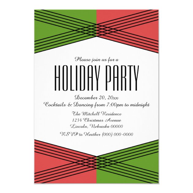 Green Red Colorful Deco Holiday Party Invite