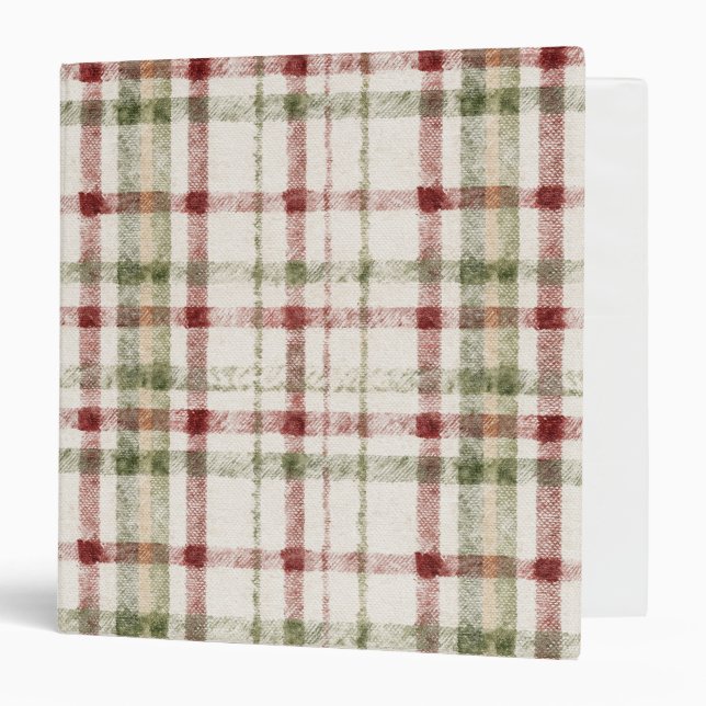 Green Red Cream Plaid Stripes 3 Ring Binder (Front/Inside)
