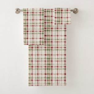 Green Red Cream Stripes  Bath Towel Set