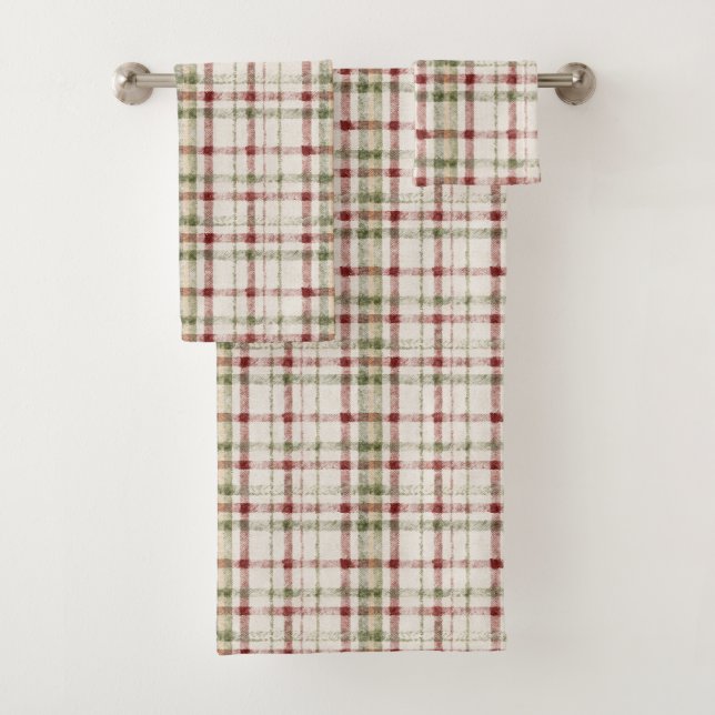 Green Red Cream Stripes  Bath Towel Set (Insitu)