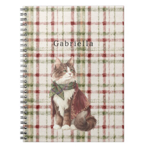 Green Red Cream Stripes Cat Notebook