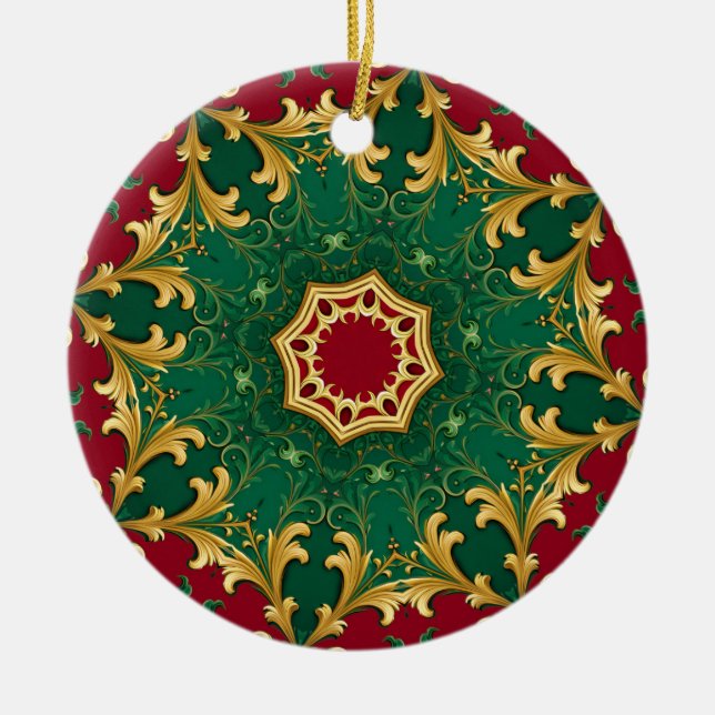 Green Red Decorative Christmas Holiday Ceramic Ornament (Front)