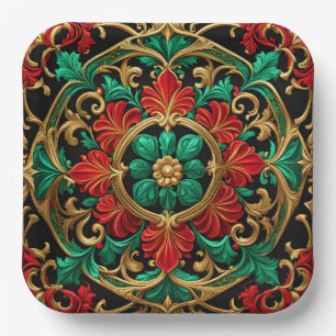 Green Red Decorative Christmas Holiday Paper Plate