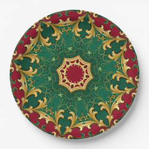 Green Red Decorative Christmas Holiday Paper Plate