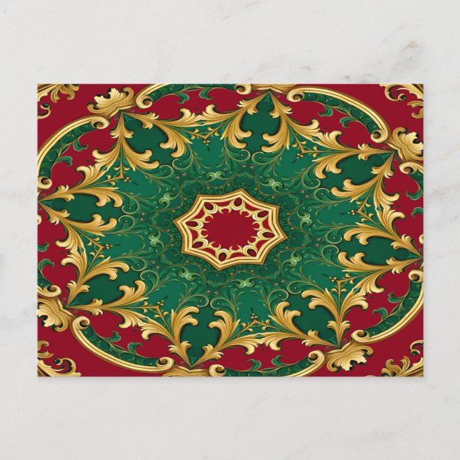 Green Red Decorative Christmas Holiday Postcard (Front)