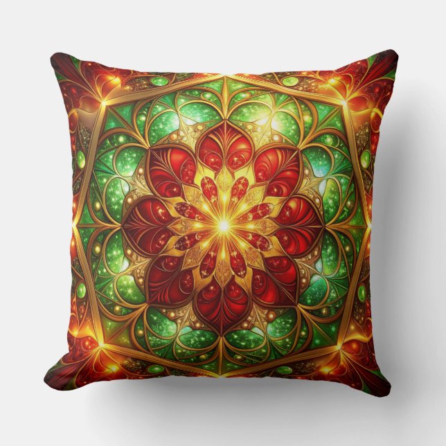 Green Red Decorative Christmas Throw Pillow (Front)