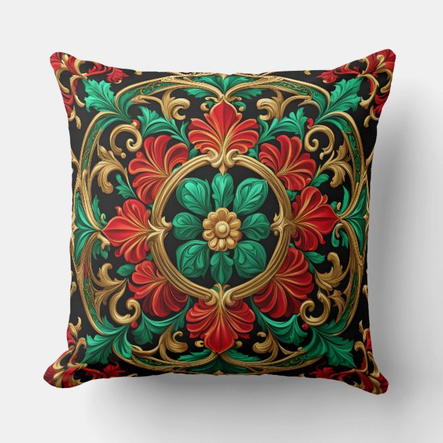 Green Red Decorative Christmas Throw Pillow (Front)