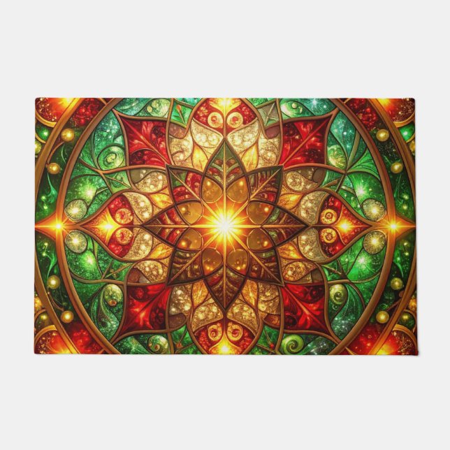 Green Red Decorative Holiday Doormat (Front)