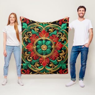 Green Red Decorative Holiday Fleece Blanket