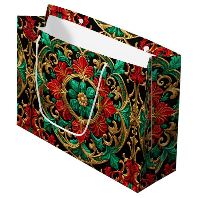 Green Red Decorative Holiday Gift Bag (Front Angled)