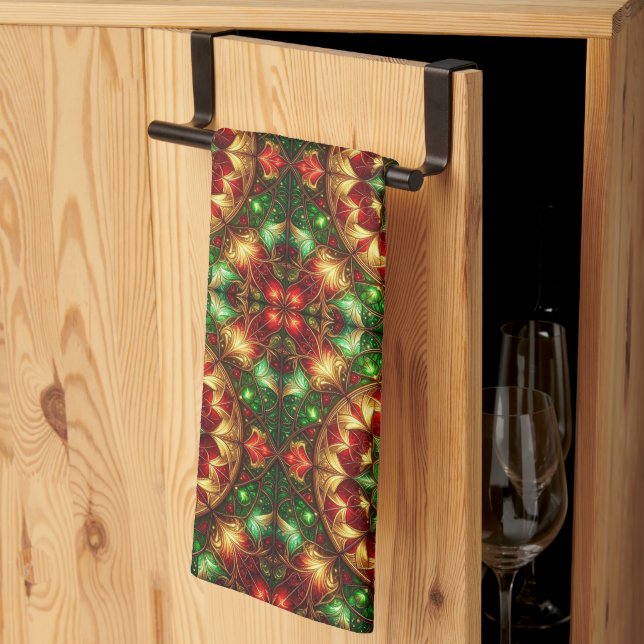 Green Red Decorative Holiday Kitchen Towel (Thirds Fold)
