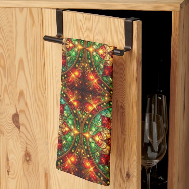 Green Red Decorative Holiday Kitchen Towel (Thirds Fold)