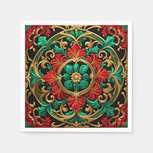 Green Red Decorative Holiday Napkin (Front)