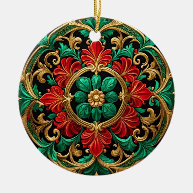 Green Red Decorative Holiday Ornament (Front)