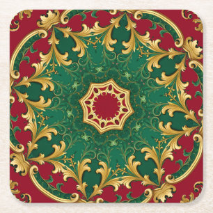 Green Red Decorative Holiday Paper Coaster
