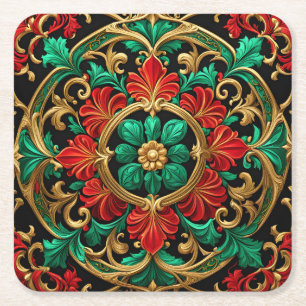 Green Red Decorative Holiday Paper Coaster