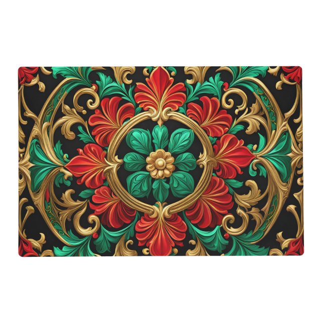 Green Red Decorative Holiday Paper Placemat (Back)