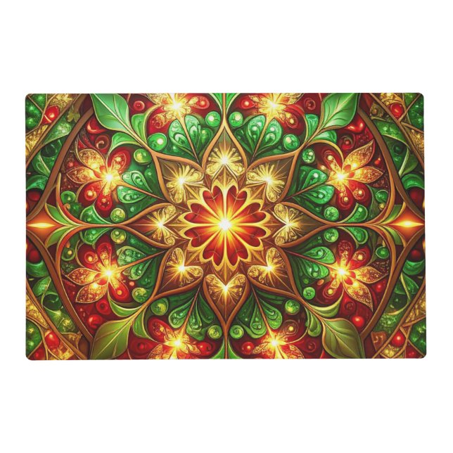 Green Red Decorative Holiday Paper Placemat (Front)