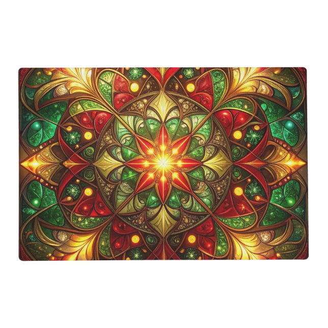 Green Red Decorative Holiday Paper Placemat (Back)