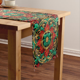 Green Red Decorative Holiday Table Runner
