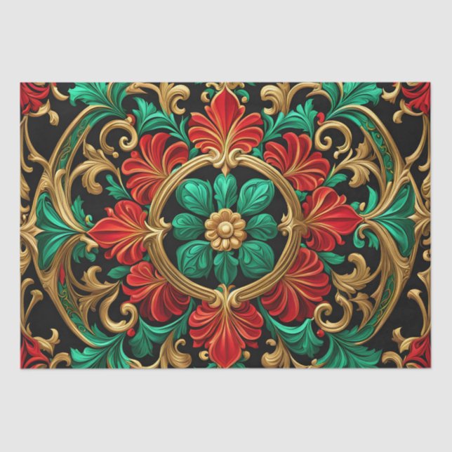 Green Red Decorative Holiday Tissue Paper (Front)
