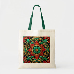Green Red Decorative Holiday Tote Bag
