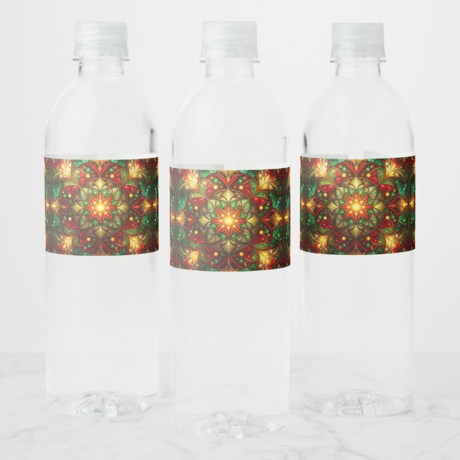 Green Red Decorative Holiday Water Bottle Label (Bottles)