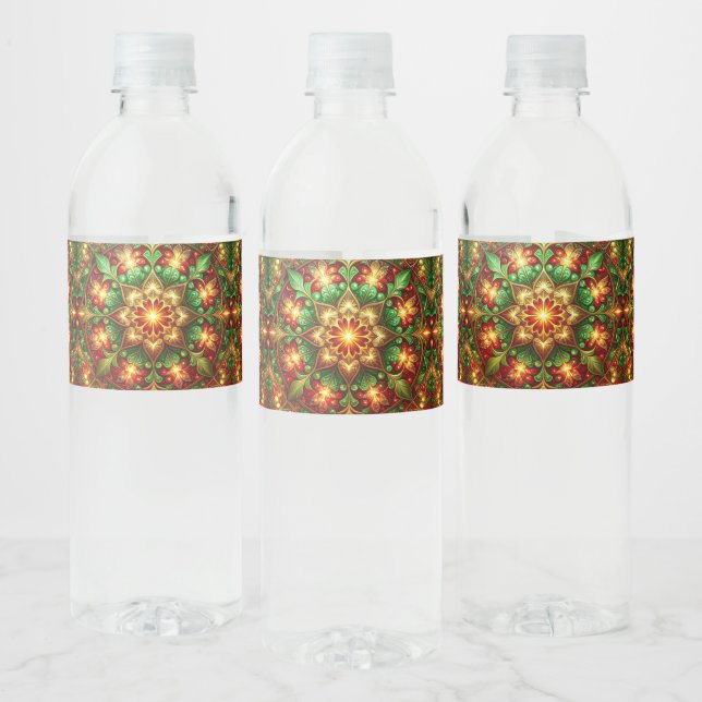 Green Red Decorative Holiday Water Bottle Label (Bottles)