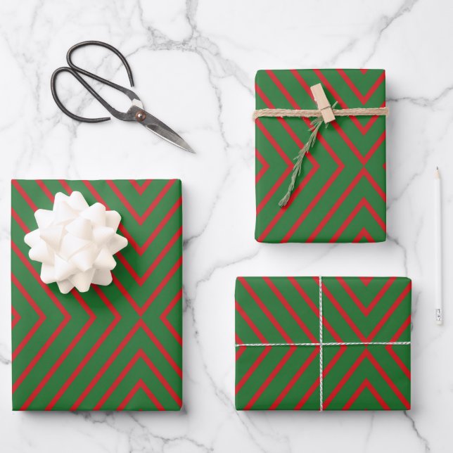 Green & Red Diagonal Lines Wrapping Paper Sheets (Front)