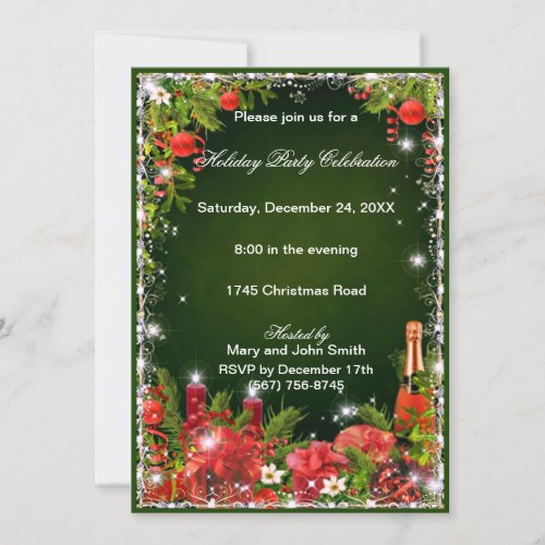 Green Red  Eat Drink Be Merry Christmas Party Invitation