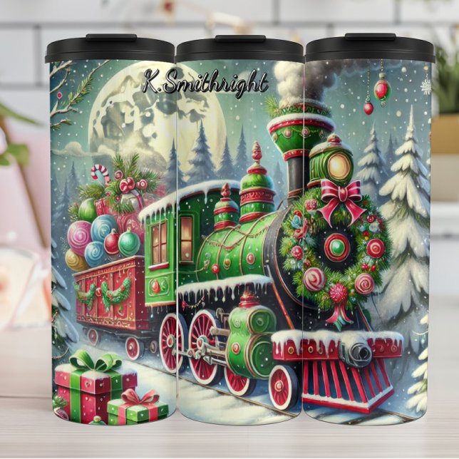 Green Red Festive Train Moonlit Gifts Thermal Tumbler (Creator Uploaded)