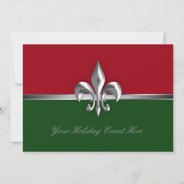 Green Red Fleur de Lis Holiday Event Invitation (Front)