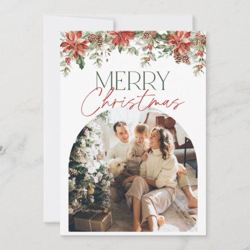 Green Red Floral Arch Photo Merry Christmas Card