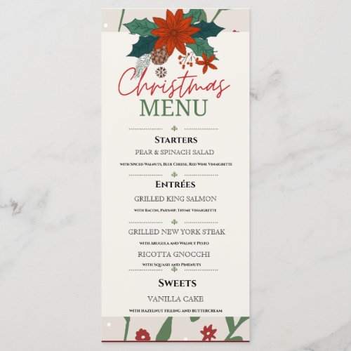 Green Red Floral Festive Christmas Holiday Spanish Menu