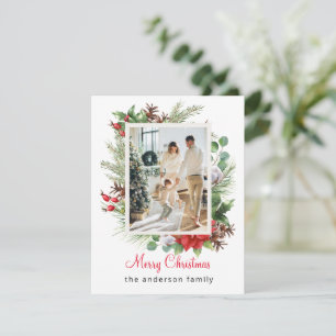 Green Red Floral Illustration Christmas Holiday Card