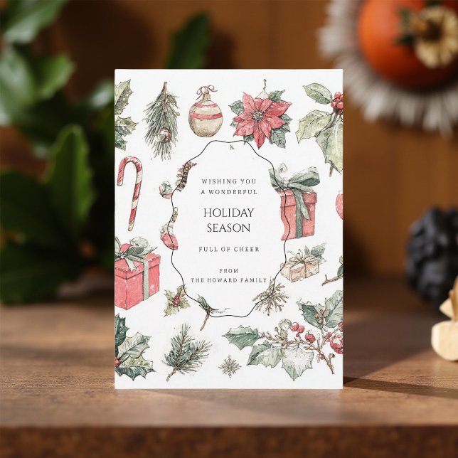 Green Red Floral Whimsical Watercolor Holiday Card (Creator Uploaded)