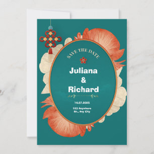 Green Red Flower Decoration Wedding Invitation