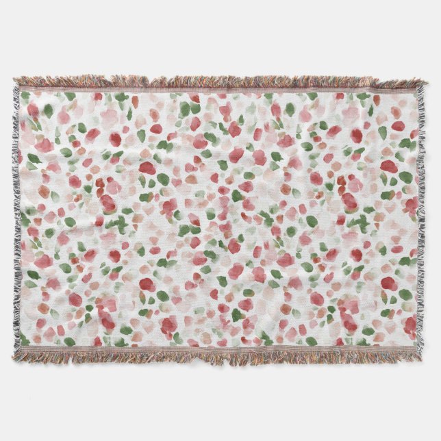 Green Red Flower Petals Throw Blanket (Front)
