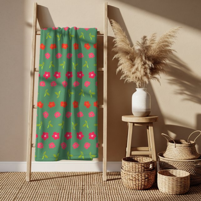 Green Red Flowers Pattern Bath Towel Set (Green Red Flowers Pattern Bath Towel Set)