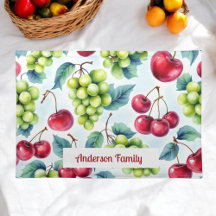 Green Red Fruits Grapes Cherries Pattern