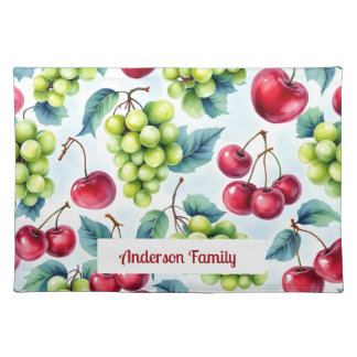 Green Red Fruits Grapes Cherries Pattern Cloth Placemat