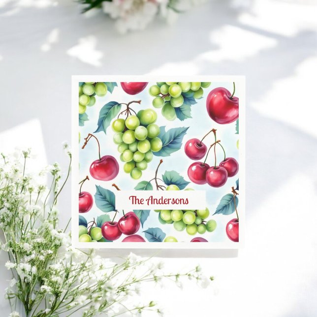 Green Red Fruits Grapes Cherry Pattern  Napkins (Creator Uploaded)