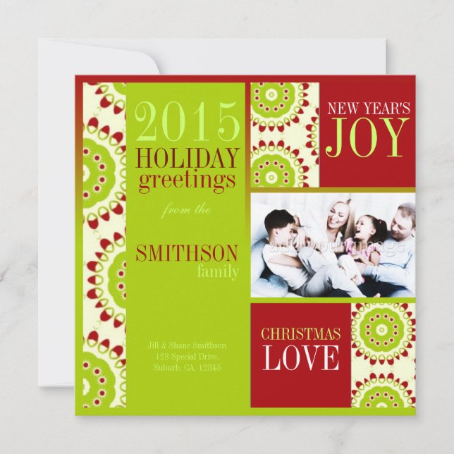 Green Red Fruity Christmas Holidays 3 Photo Card (Front)