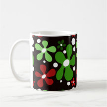 Green & red funky flowers mug