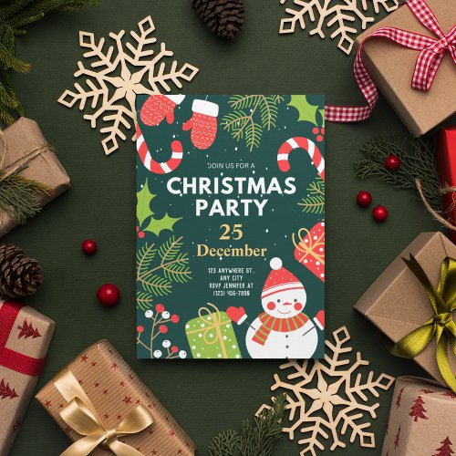 Green Red Funny Cute Christmas Party Invitation
