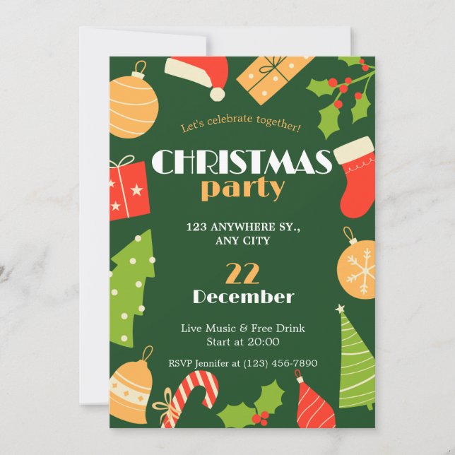 Green Red Funny Simple Christmas Party Invitation (Front)