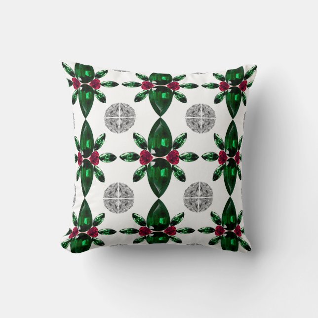 Green & Red Gemstone Pattern Pillow (Front)