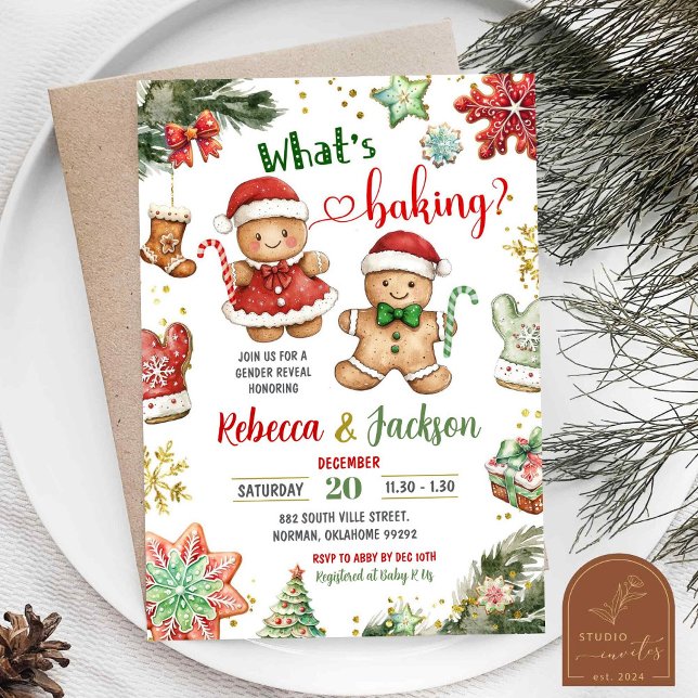 Green Red Gingerbread Cookies Gender Reveal Invitation (Creator Uploaded)