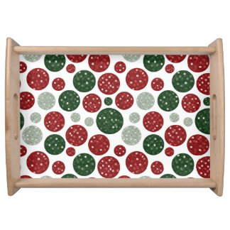 GREEN & RED GLITTER LOOK HOLIDAY CIRCLES SERVING TRAY
