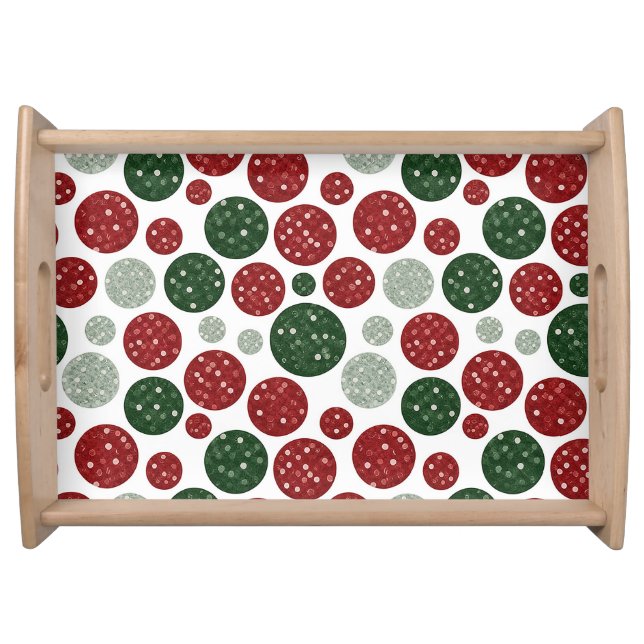 GREEN & RED GLITTER LOOK HOLIDAY CIRCLES SERVING TRAY (Front)